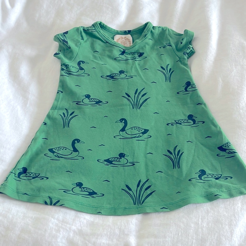 The Beaufort Bonnet Company navy blue duck green dress. Size 2T